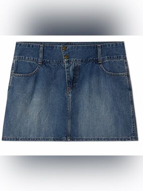 Vintage American Eagle Y2K Assymetrical Double Button Denim Mini Skirt- 8